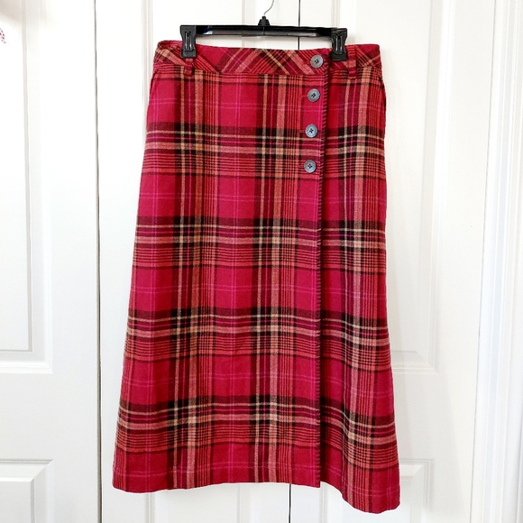 Eddie Bauer Dresses & Skirts - Red‎ Plaid Wool Wrap Maxi Skirt size 8 Petite Eddie Bauer Wool #5289 Christmas